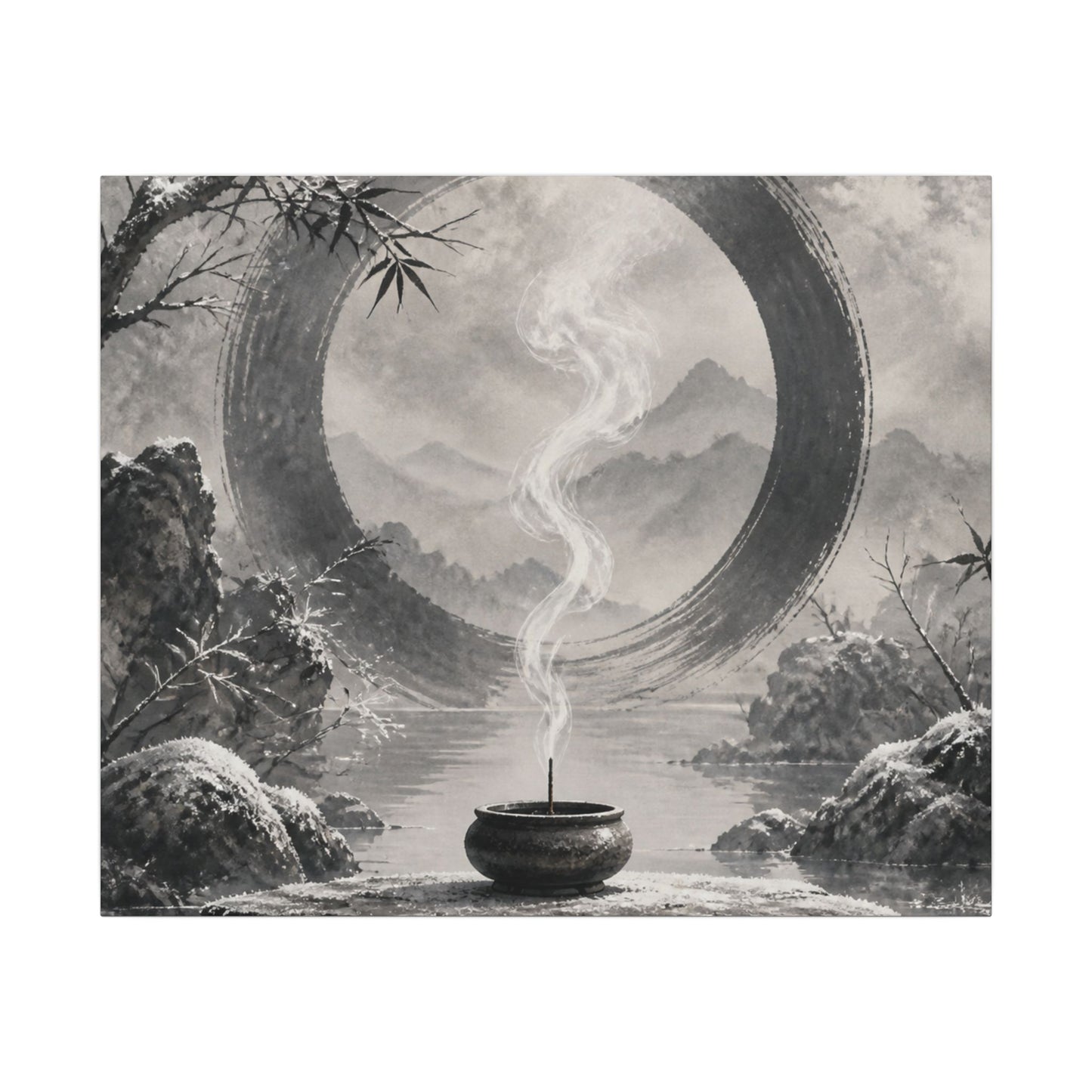 Incense Smoke Canvas Art | Winter Zen Sumi E Art