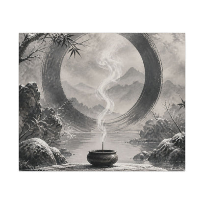 Incense Smoke Canvas Art | Winter Zen Sumi E Art