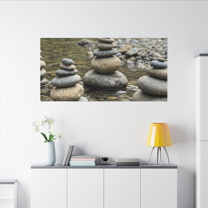 Zen River Stones in Dawn | Karesansui Canvas Art