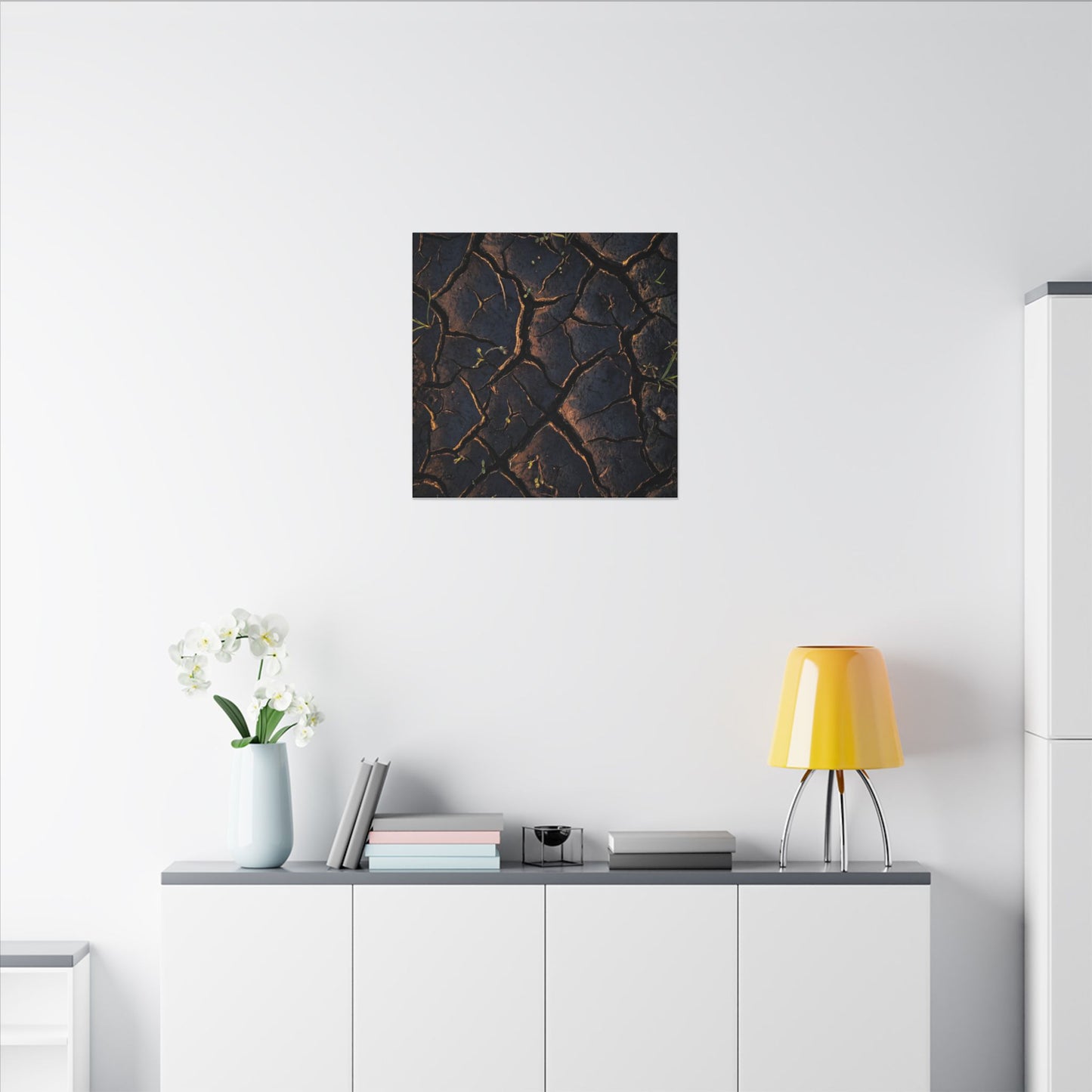 Cracked Earth Moody Minimal Canvas Art | Luxurious Dark Japandi Art