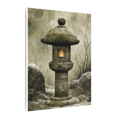 Stone Lantern Winter Canvas Art | Japandi Neutral Design