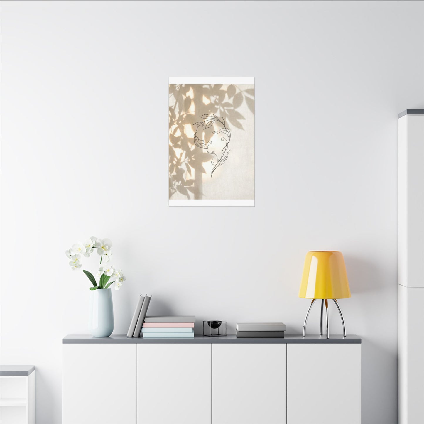 Warm Shoji Screen Canvas Art - Minimal Line Japandi