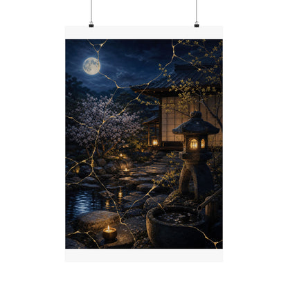 Spring Moonlit Garden Gold Vein Wall Art Print | Resilient Decor