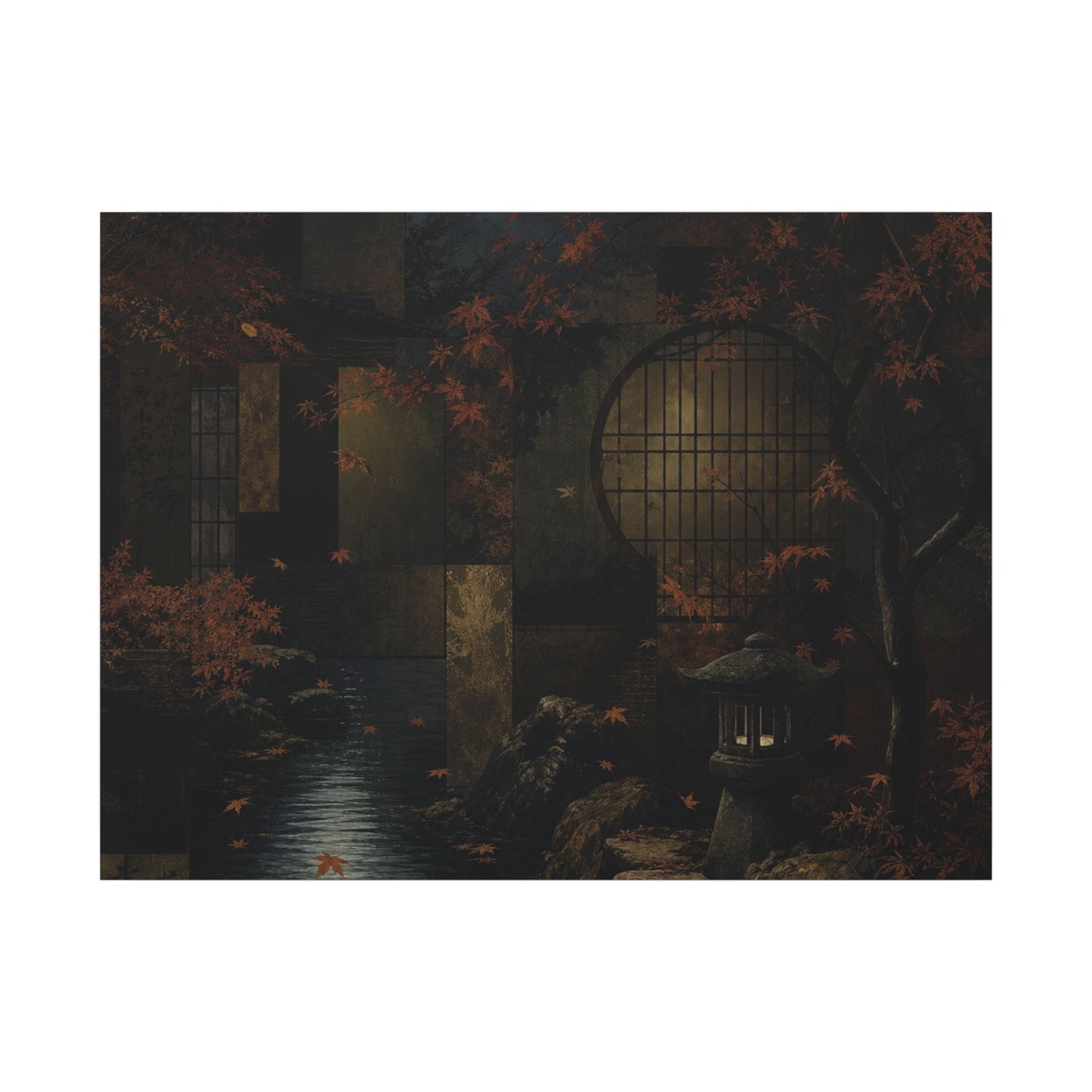 Moonlight Moonlit Garden Canvas Art - Dark Japandi Shibui