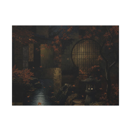 Moonlight Moonlit Garden Canvas Art - Dark Japandi Shibui