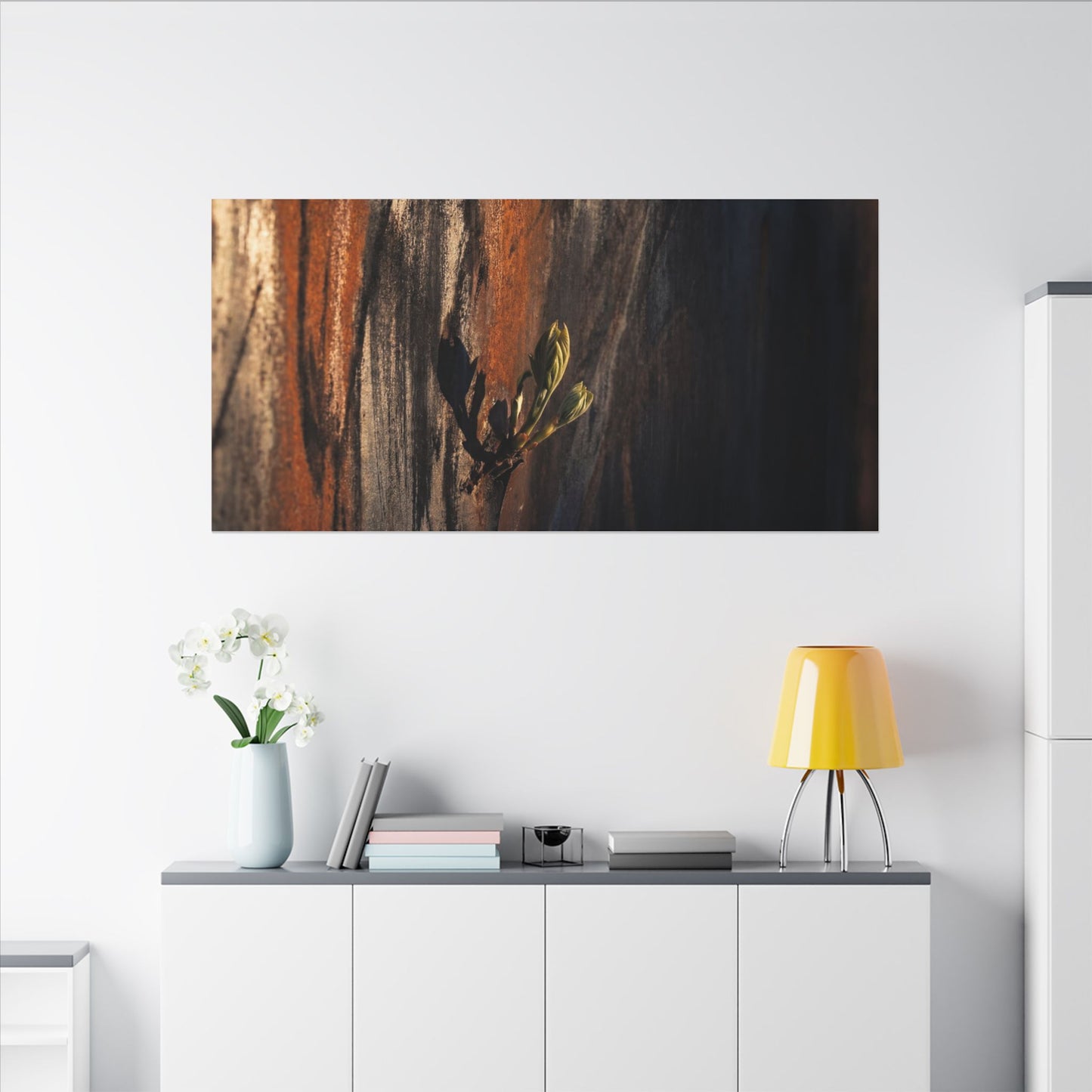 Rust Patina Charcoal Ink Canvas Art | Moody Dark Japandi Art