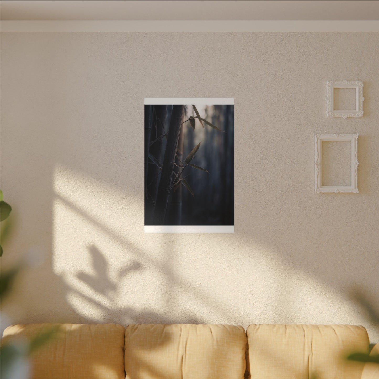 Dark Japandi Bamboo Grove in Dawn | Moody Minimal Canvas Art