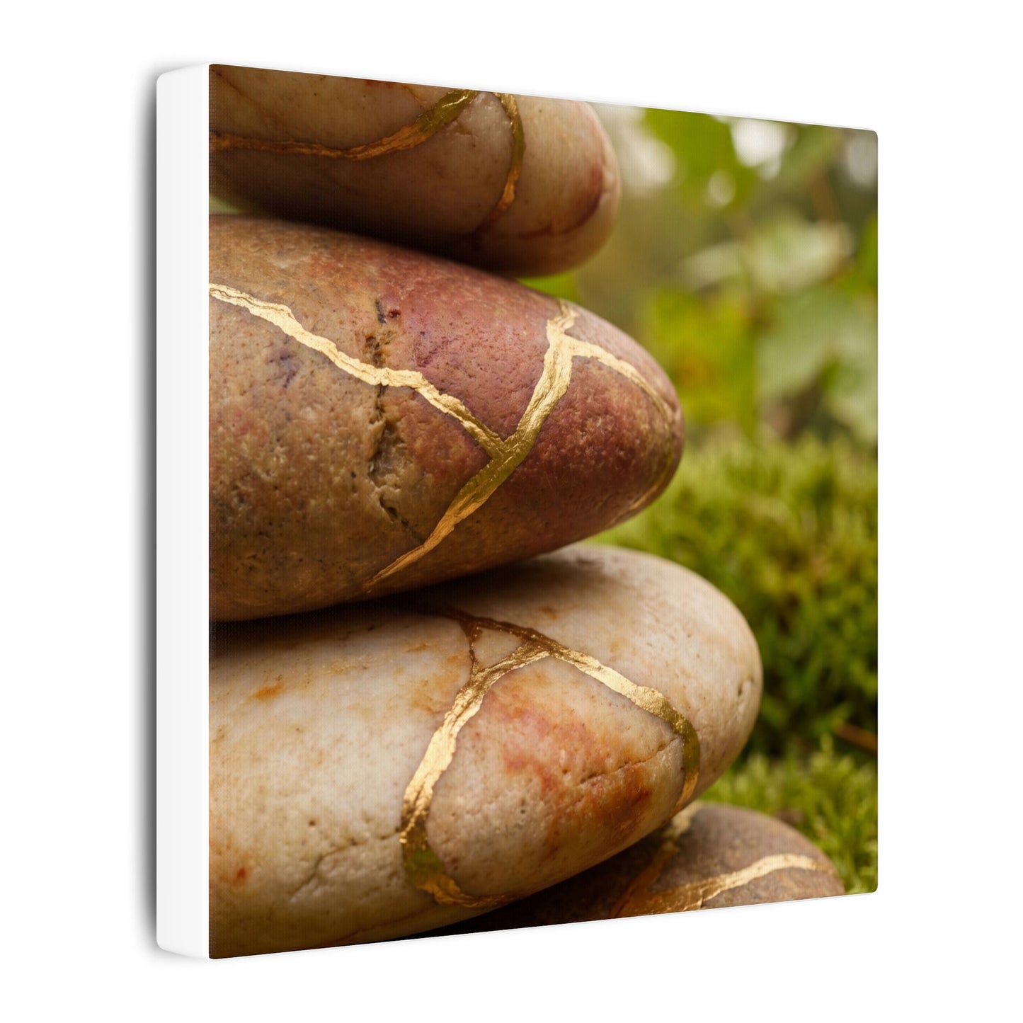 River Stones Summer Canvas Art | Kintsugi Healing Design