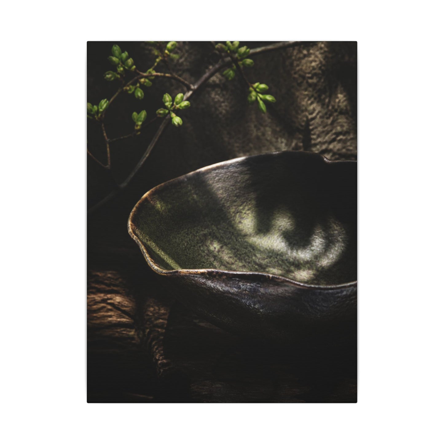 Sophisticated Ceramic Bowl Canvas Art - Dark Texture Dark Japandi