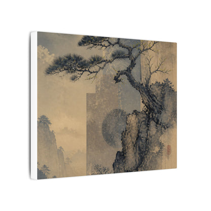 Japandi Pine Tree in Moonlight | Japanese Pattern Canvas Art