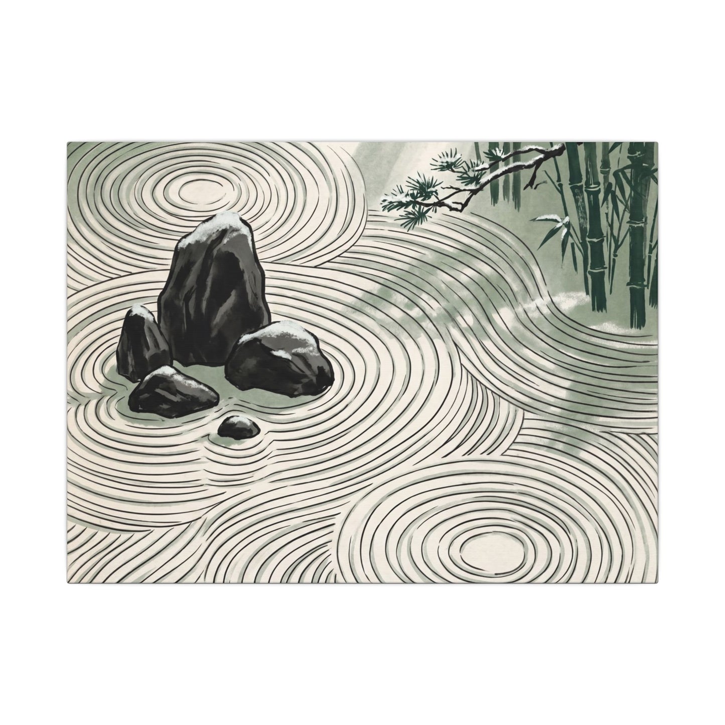 Shibui Rock Garden Canvas Art - Zen Ukiyo E Inspired