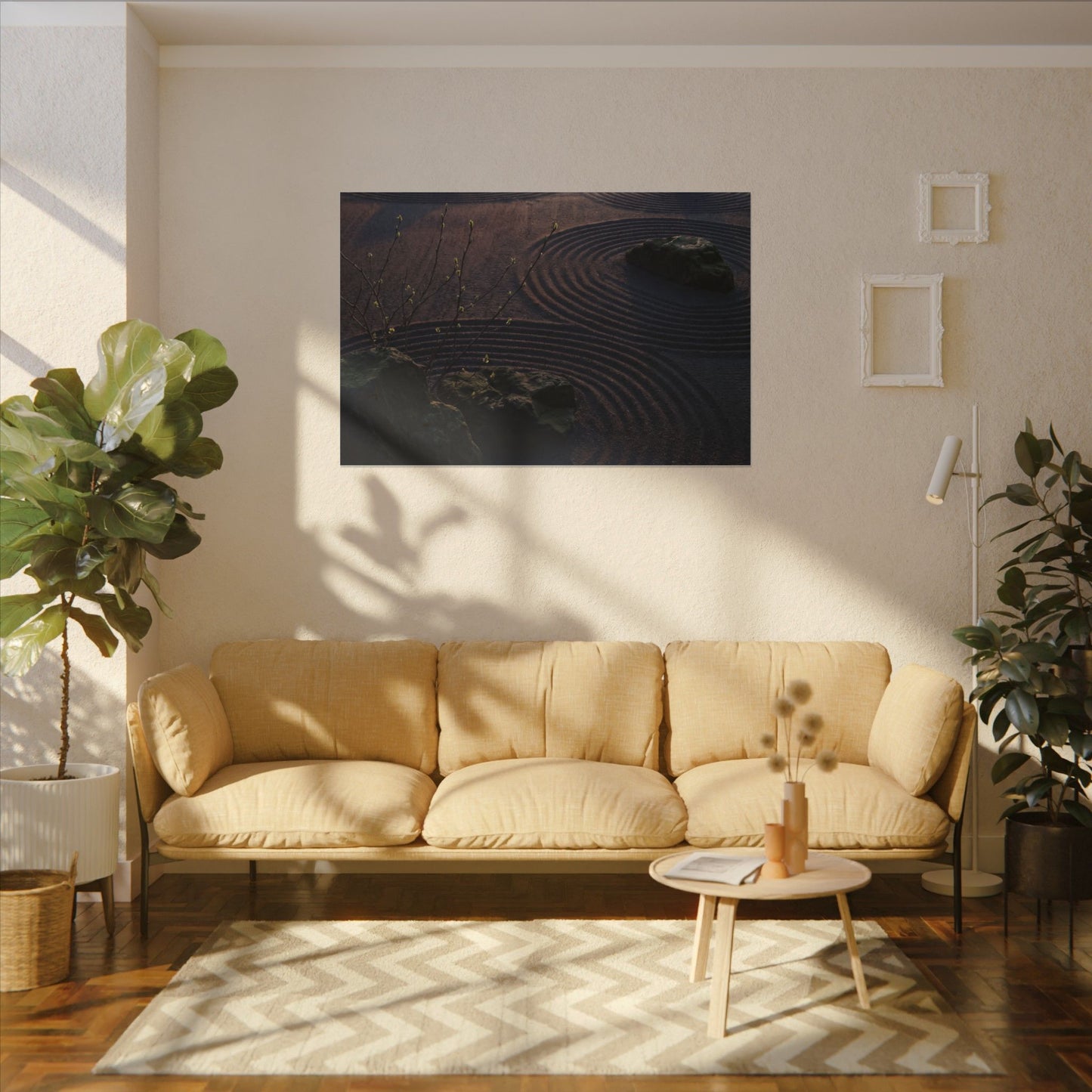 Spring Rock Garden Shadow Zen Canvas Art | Luxurious Decor