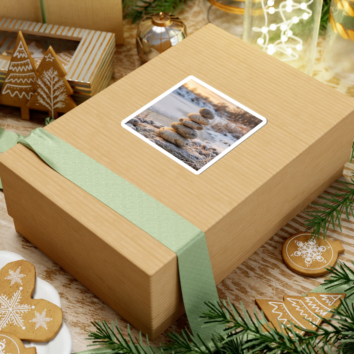 River Stones Winter Sticker | Japandi Cozy Design