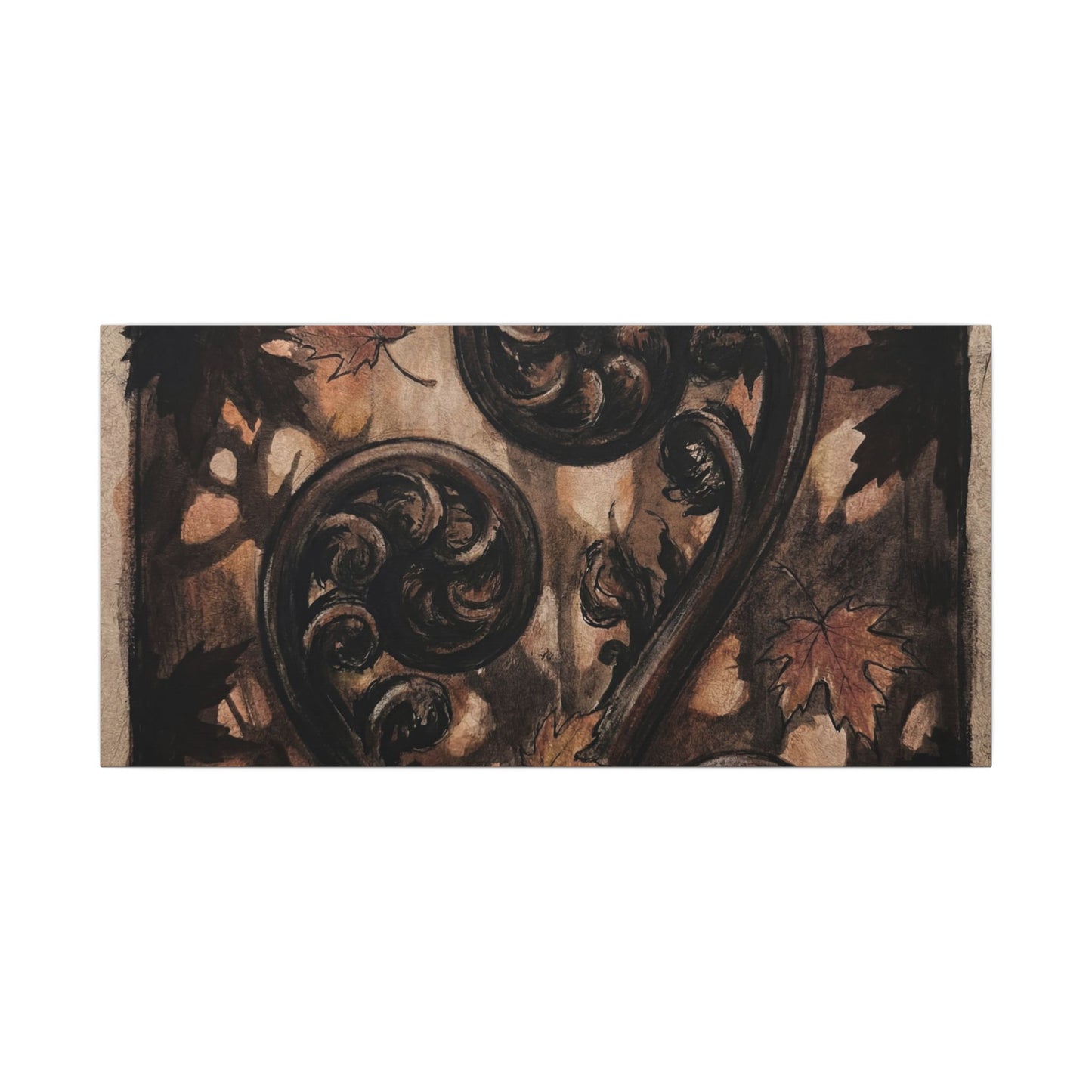 Mono No Aware Fern Unfurling Canvas Art - Dark Japandi Charcoal Ink
