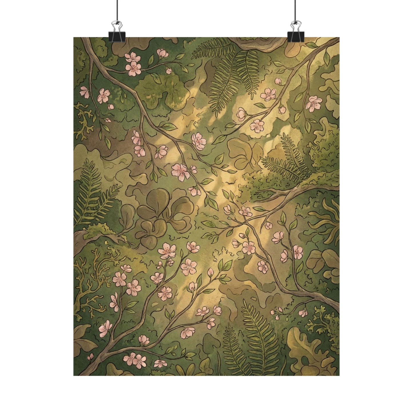 Summer Cherry Blossom Forest Whimsy Wall Art Print | Earthy Decor