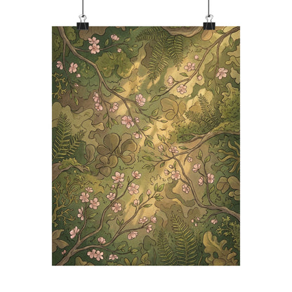 Summer Cherry Blossom Forest Whimsy Wall Art Print | Earthy Decor