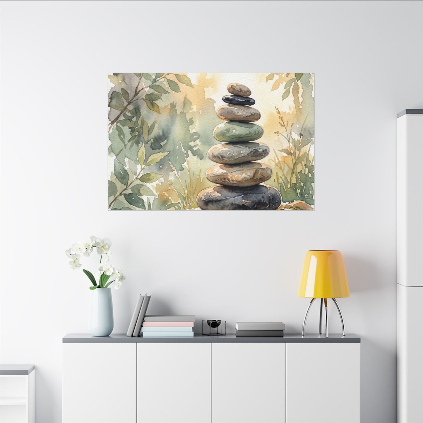 Golden Hour River Stones Canvas Art - Japandi Mono No Aware