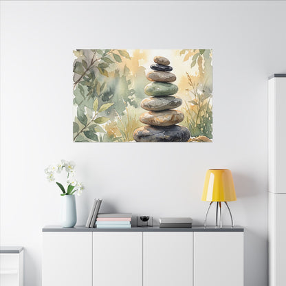 Golden Hour River Stones Canvas Art - Japandi Mono No Aware