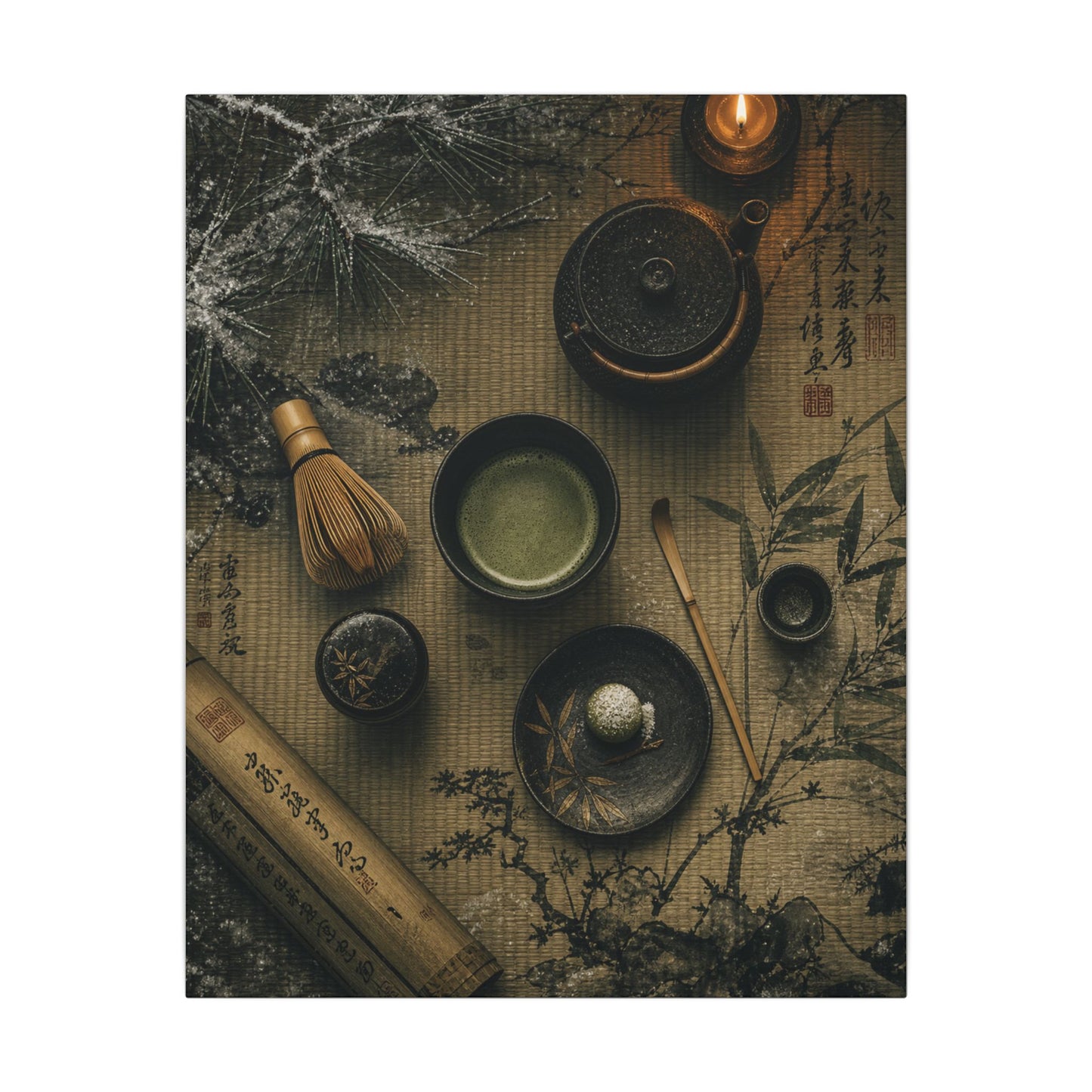 Tea Ceremony Canvas Art | Winter Zen Ukiyo E Inspired Art