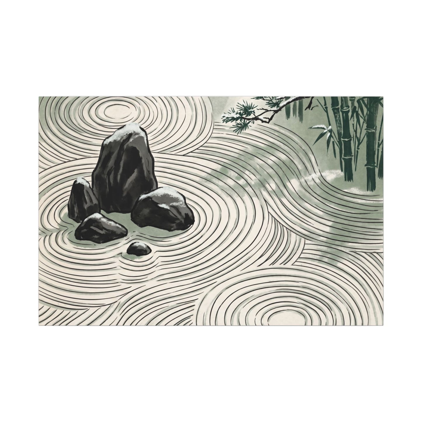 Shibui Rock Garden Canvas Art - Zen Ukiyo E Inspired