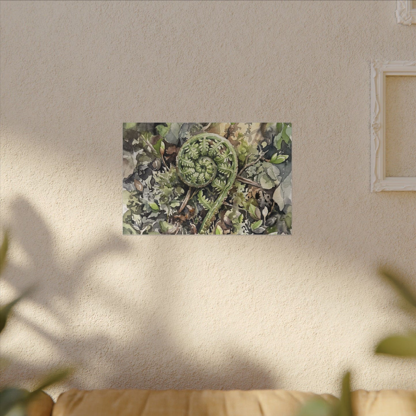 Fern Unfurling Spring Canvas Art | Japandi Neutral Design