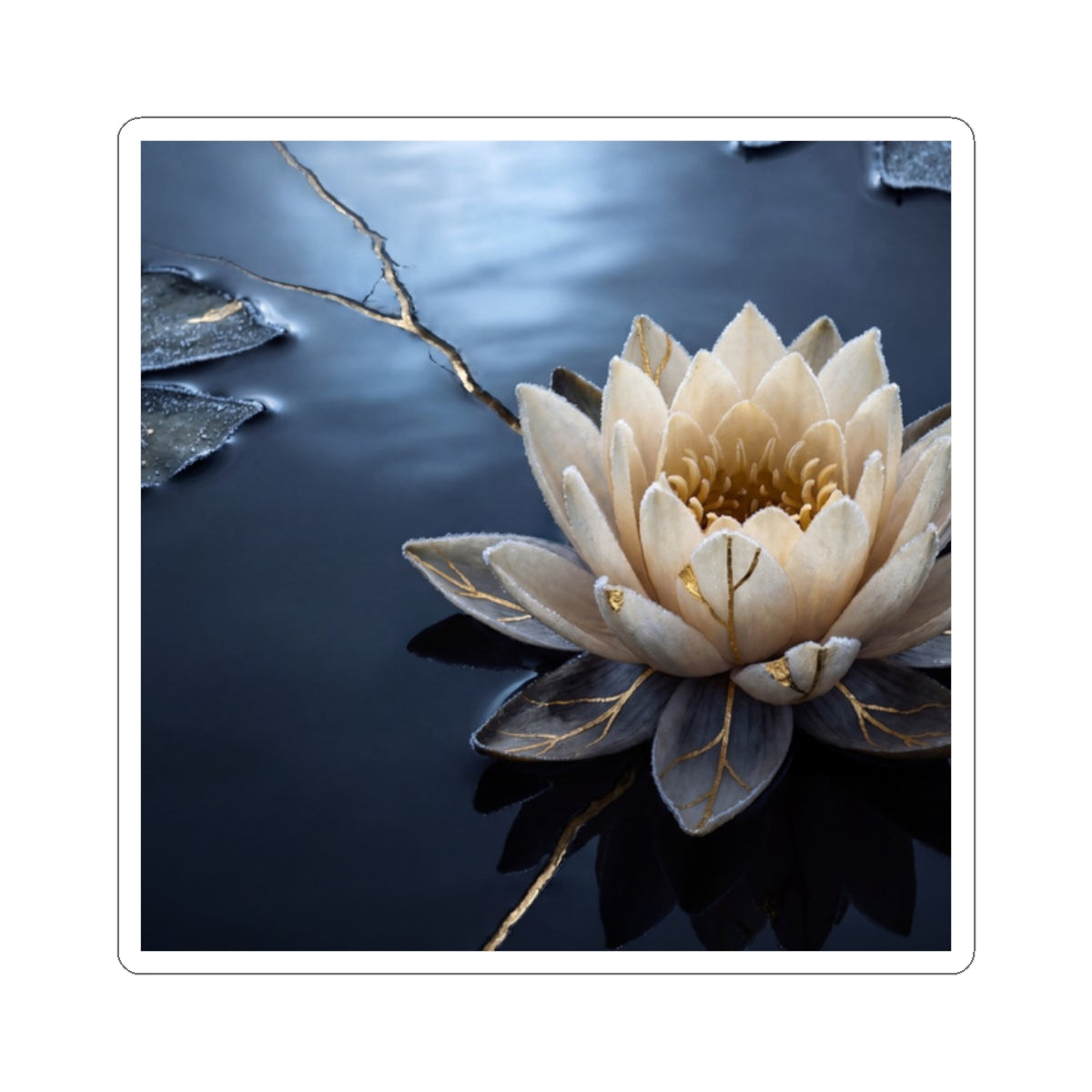 Lotus Flower Sticker | Winter Kintsugi Gold Vein Art