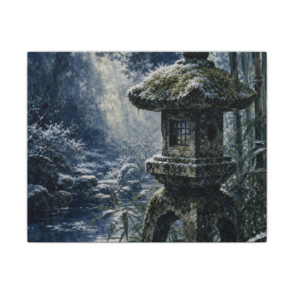 Zen Stone Lantern in Dappled | Sumi E Canvas Art