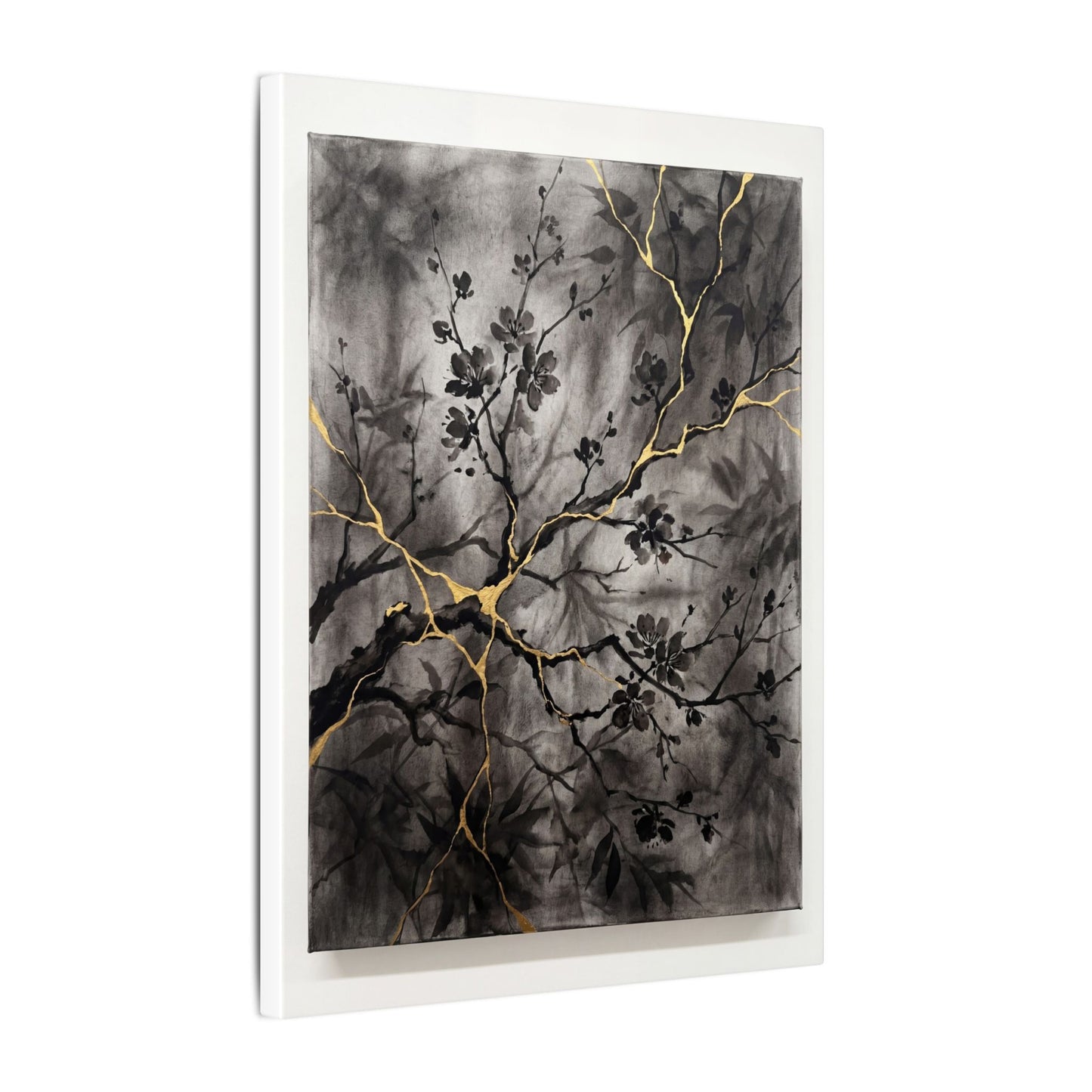 Kanso Cherry Blossom Canvas Art - Kintsugi Crackle Gold