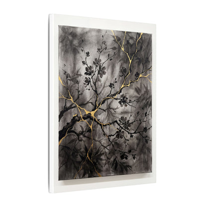 Kanso Cherry Blossom Canvas Art - Kintsugi Crackle Gold