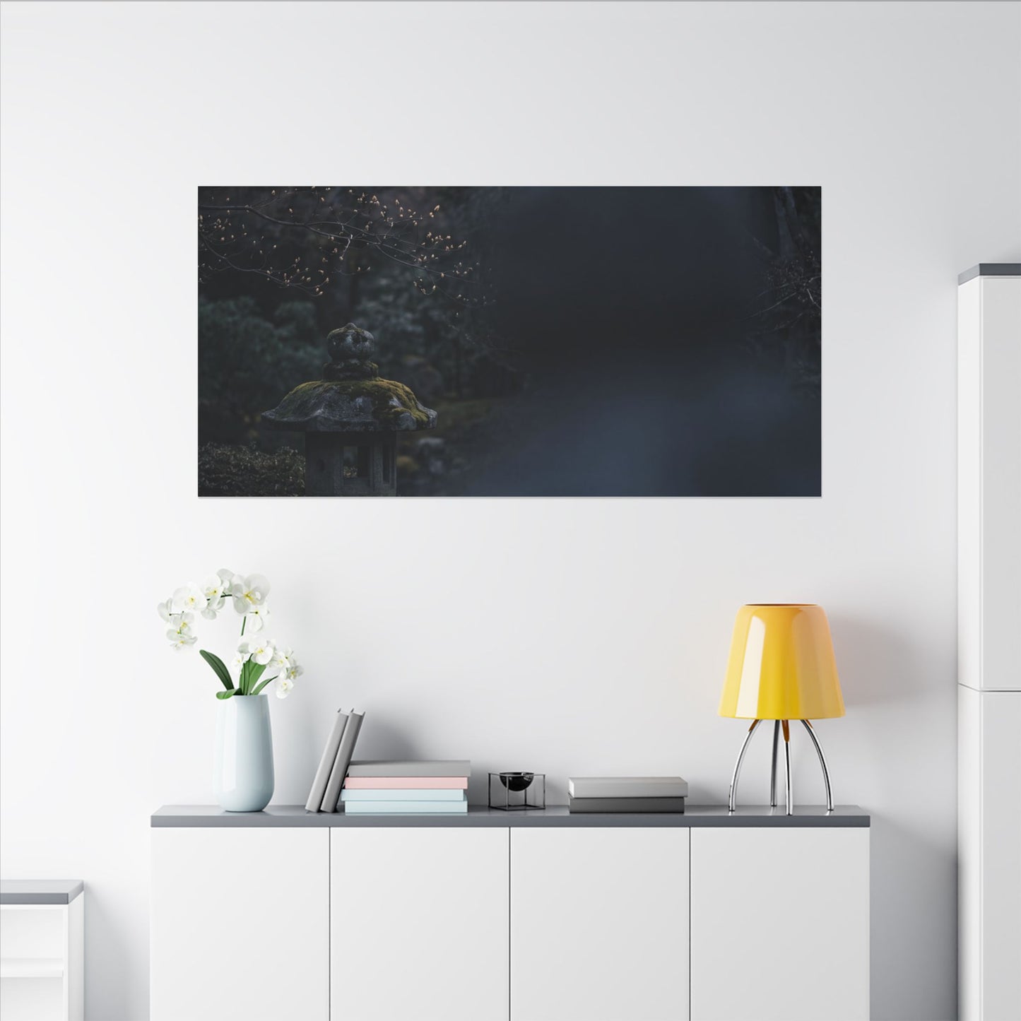 Spring Stone Lantern Moody Minimal Canvas Art | Bold Decor