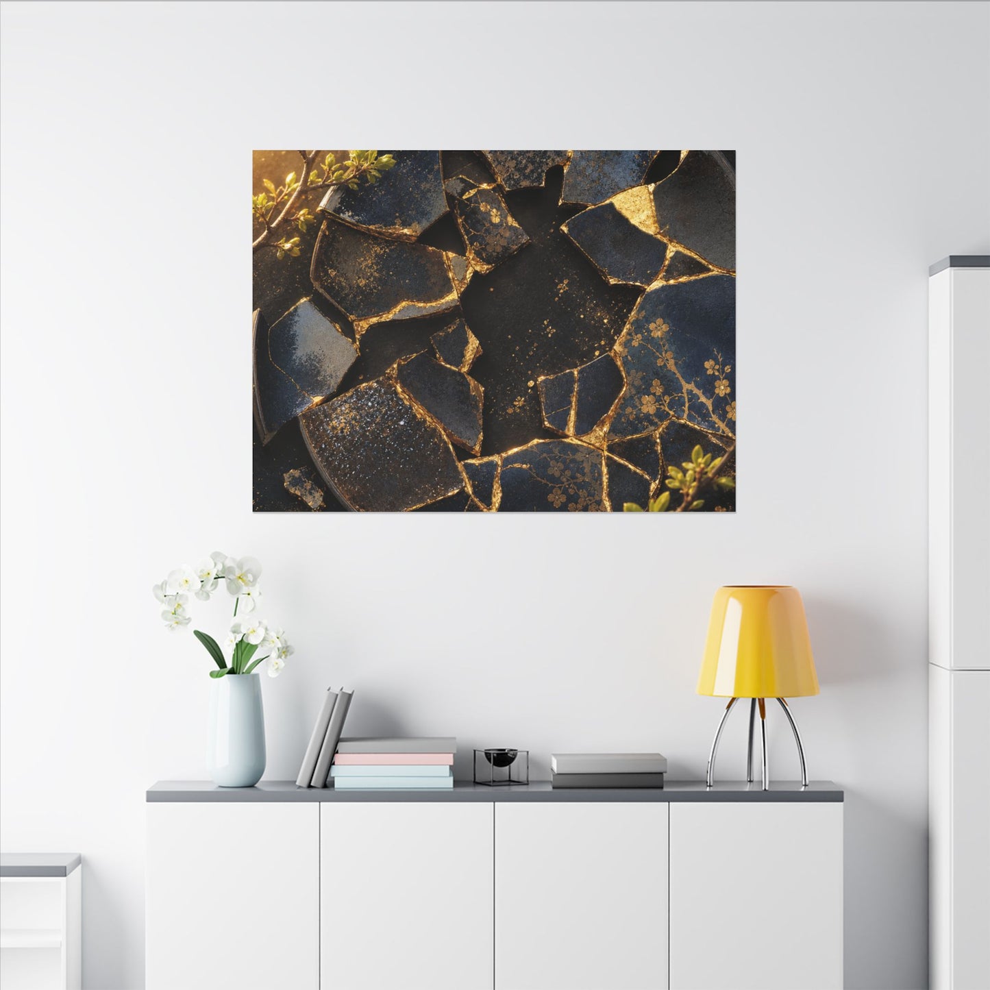 Golden Hour Broken Pottery Canvas Art - Kintsugi Ma