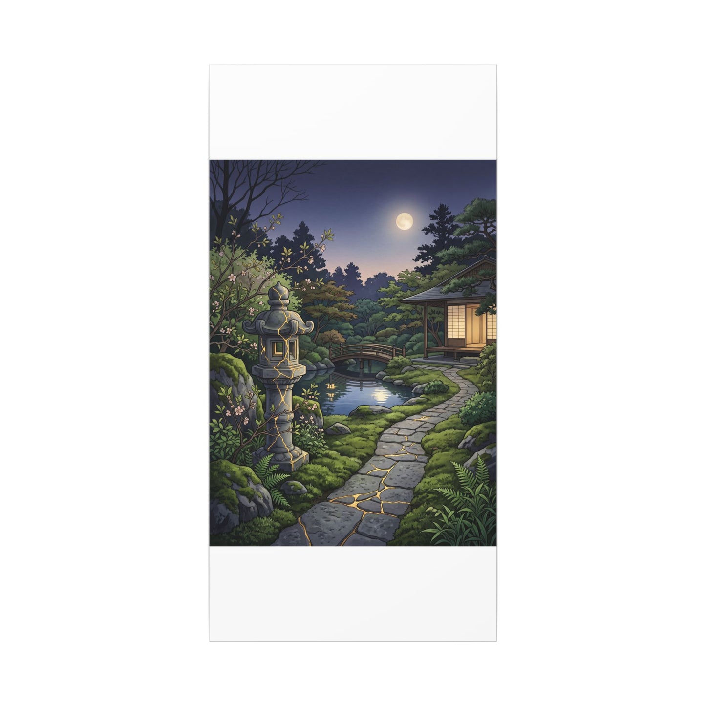 Spring Moonlit Garden Gold Vein Canvas Art | Resilient Decor