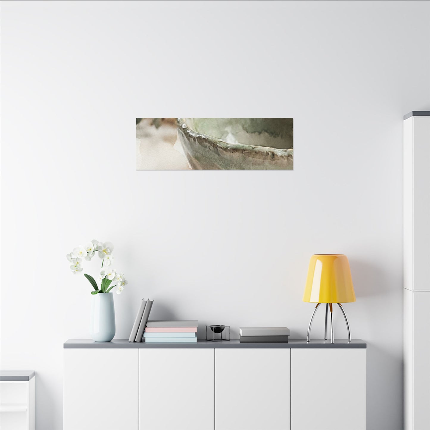 Ceramic Bowl Canvas Art | Summer Japandi Watercolor Art