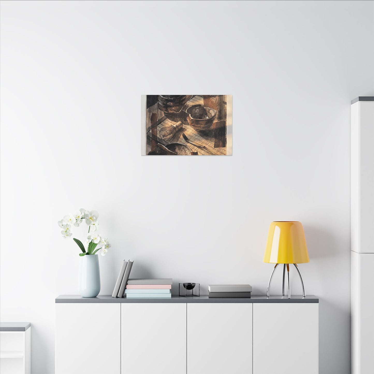 Tea Ceremony Charcoal Ink Canvas Art | Luxurious Dark Japandi Art