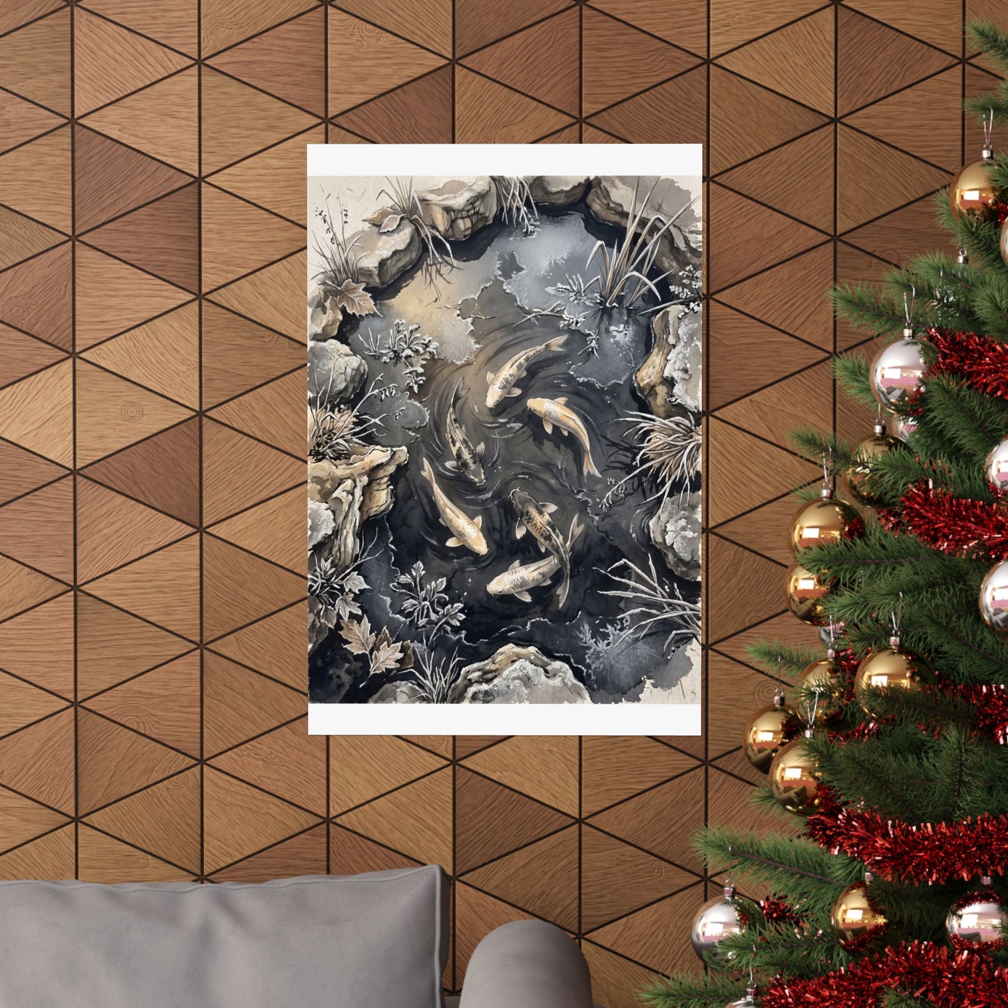 Golden Hour Koi Pond Wall Art Print - Japandi Fukinsei