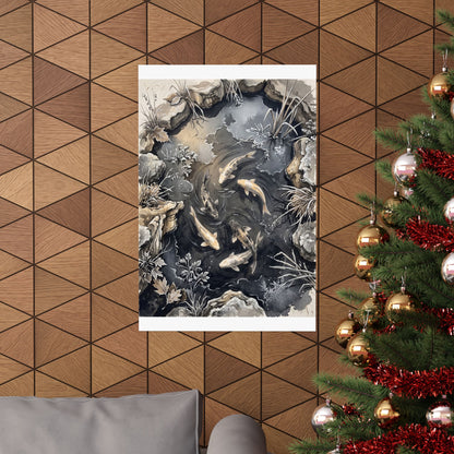 Golden Hour Koi Pond Wall Art Print - Japandi Fukinsei
