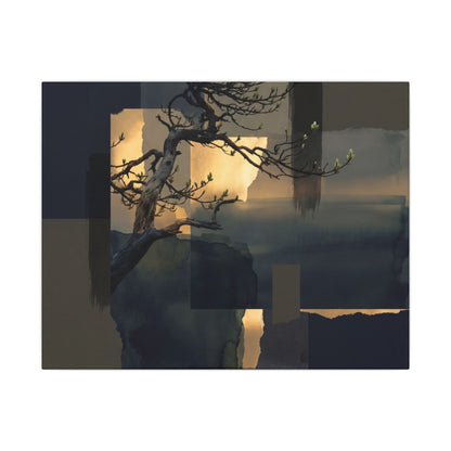 Golden Hour Pine Tree Canvas Art - Dark Japandi Kanso Art Print