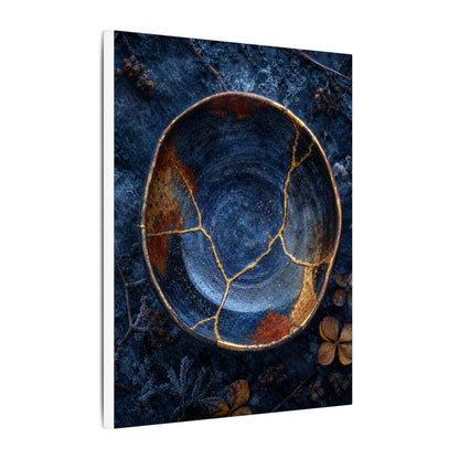 Kintsugi Ceramic Bowl in Moonlight | Crackle Gold Canvas Art