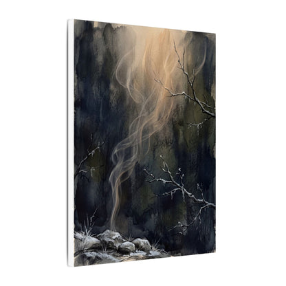 Incense Smoke Winter Canvas Art | Dark Japandi Moody Design