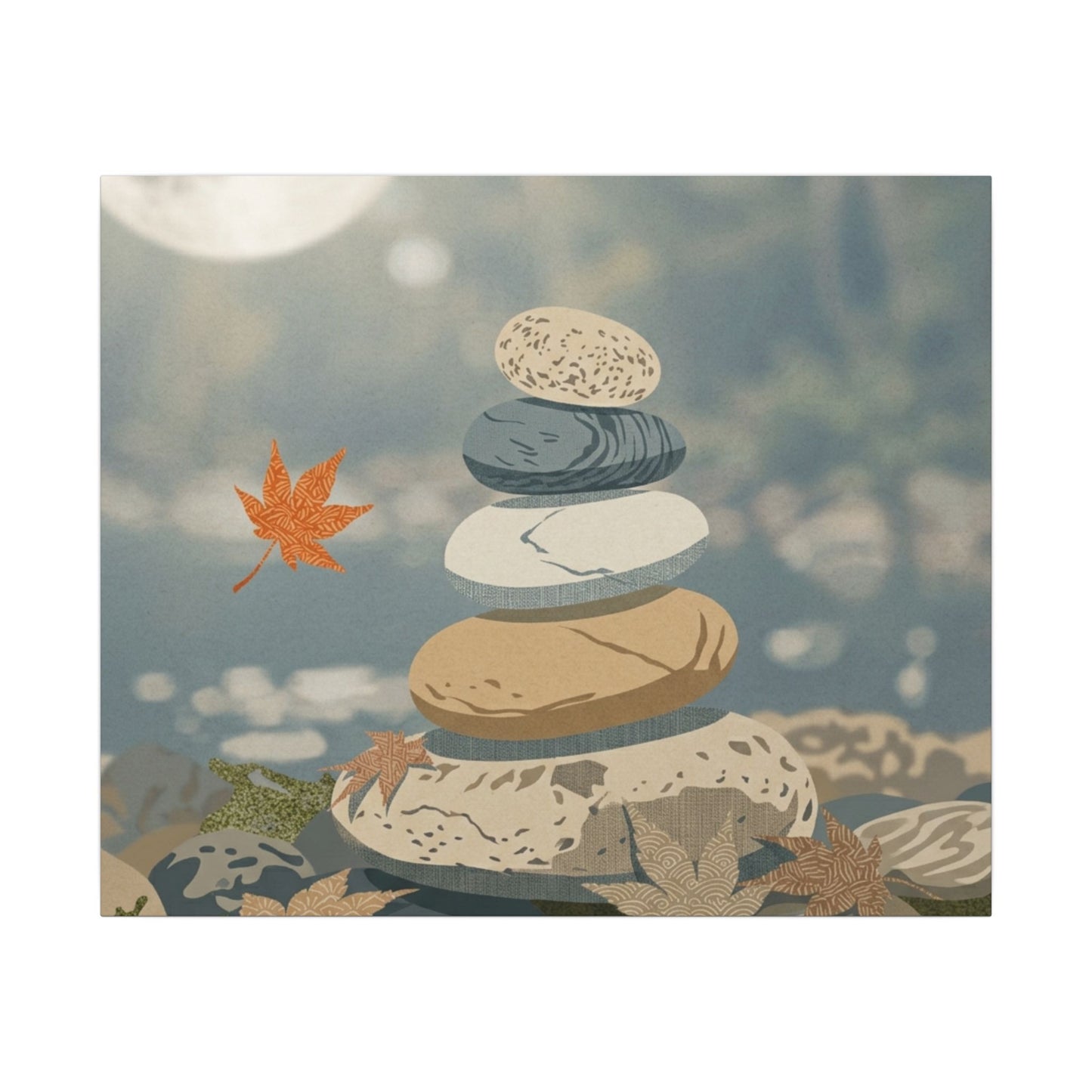 Warm River Stones Canvas Art - Japanese Pattern Japandi