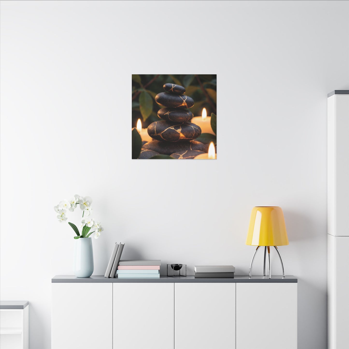 Summer River Stones Gold Vein Canvas Art | Philosophical Decor