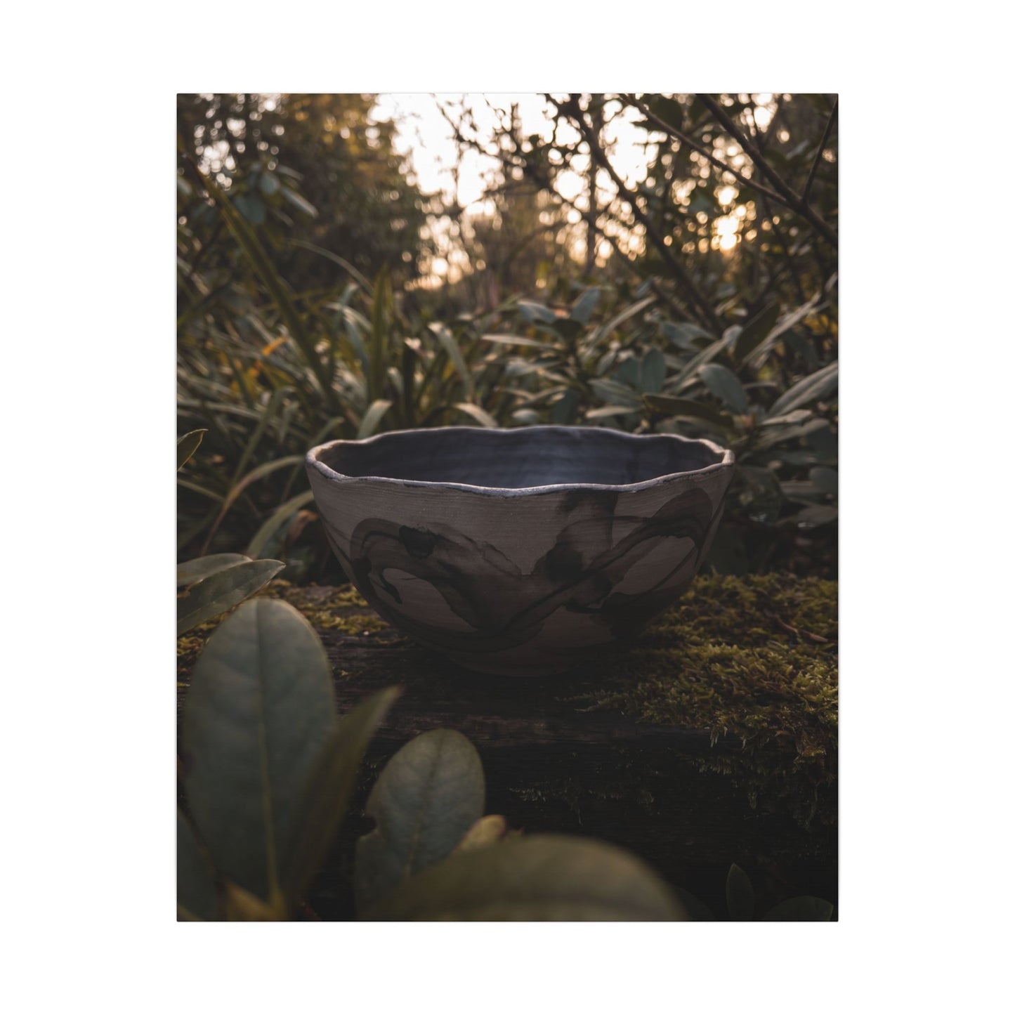 Ceramic Bowl Canvas Art | Summer Dark Japandi Charcoal Ink Art