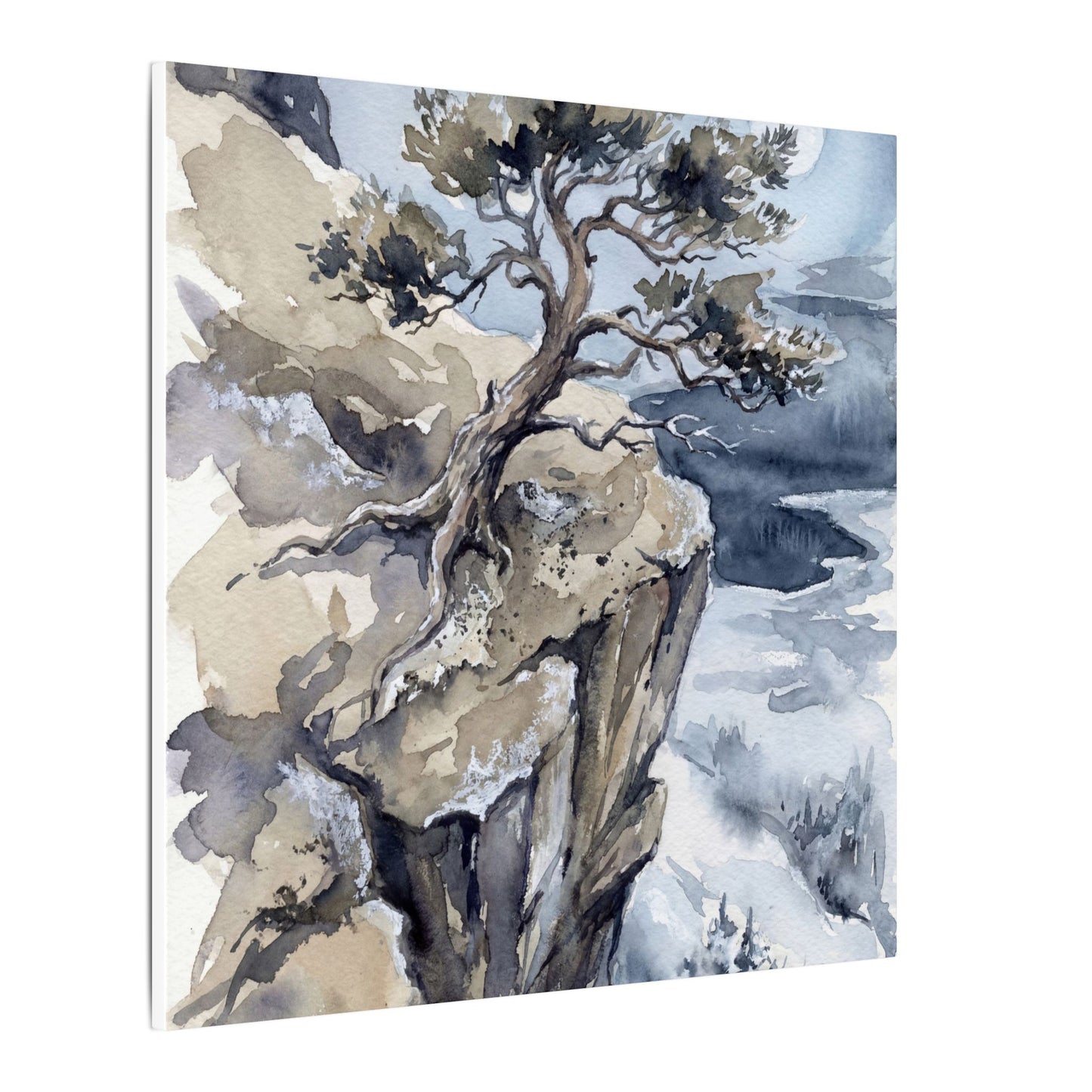 Pine Tree Canvas Art | Winter Japandi Watercolor Art