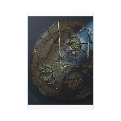 Dark Japandi Cracked Earth in Moonlight | Moody Minimal Canvas Art