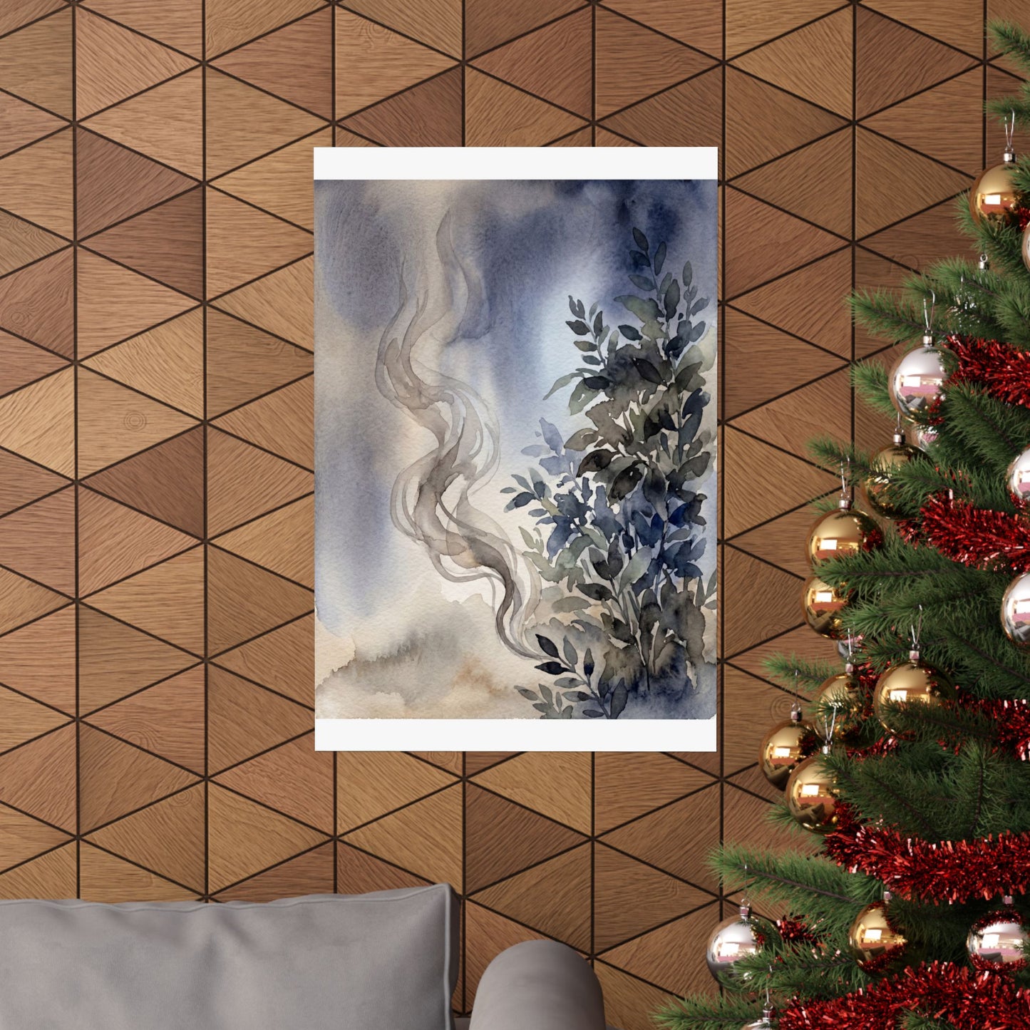 Japandi Incense Smoke in Moonlight | Watercolor Wall Art Print