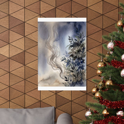 Japandi Incense Smoke in Moonlight | Watercolor Wall Art Print