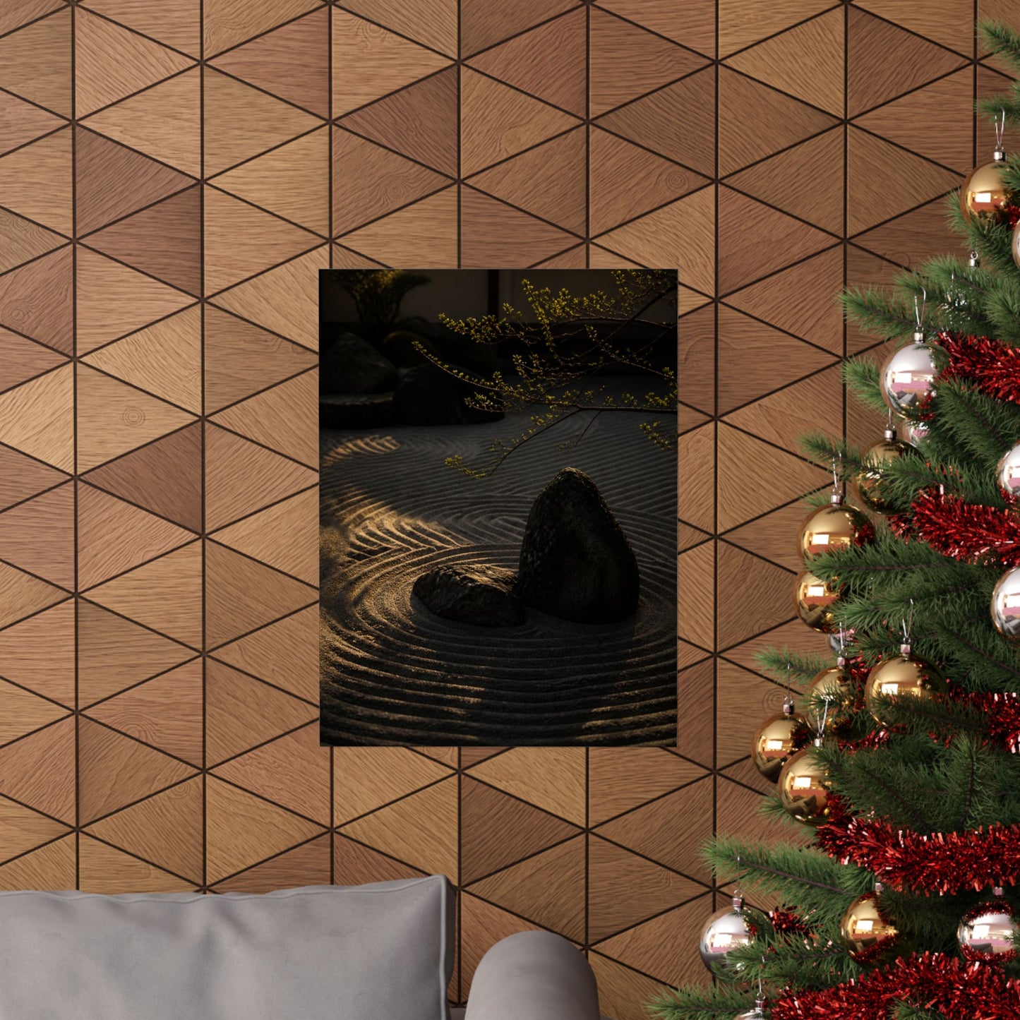 Golden Hour Rock Garden Wall Art Print - Dark Japandi Ma