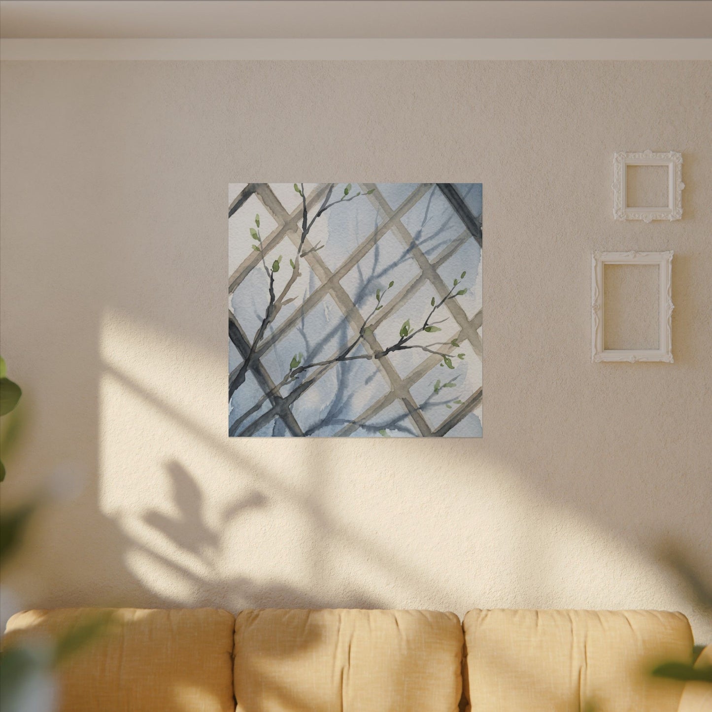 Shoji Screen Canvas Art | Spring Japandi Watercolor Art