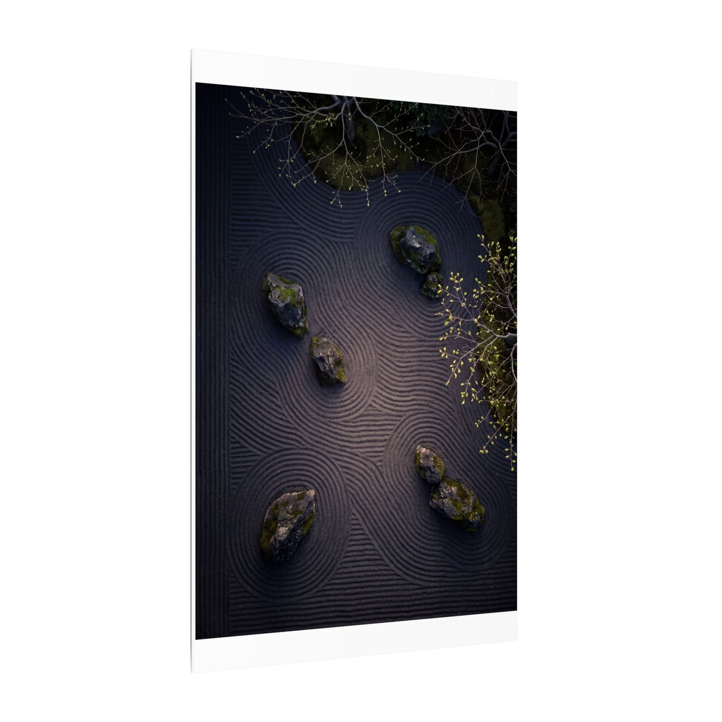 Dark Japandi Rock Garden in Dawn | Shadow Zen Canvas Art