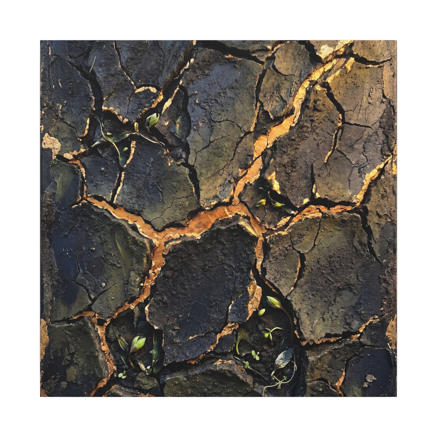 Cracked Earth Spring Canvas Art | Dark Japandi Atmospheric Design